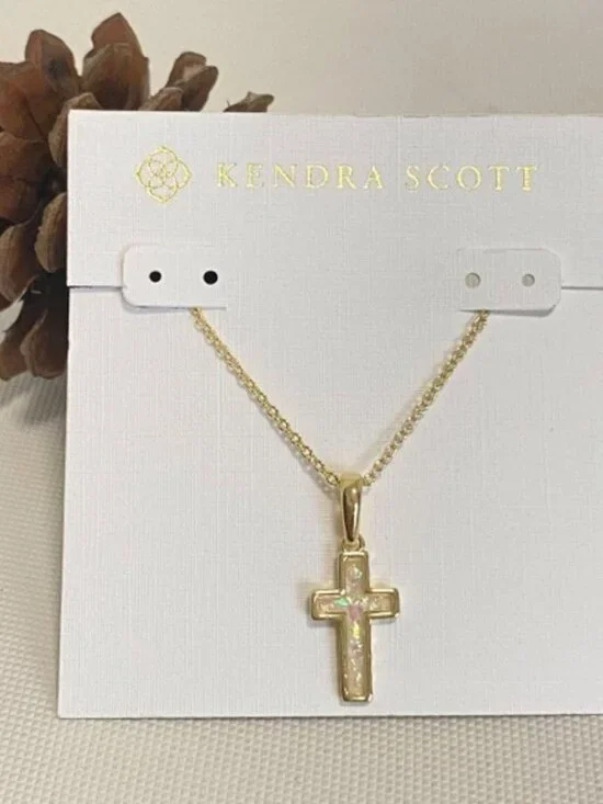 Kendra Scott Gold Cross Kyocera opal Necklace - Picture 3 of 3
